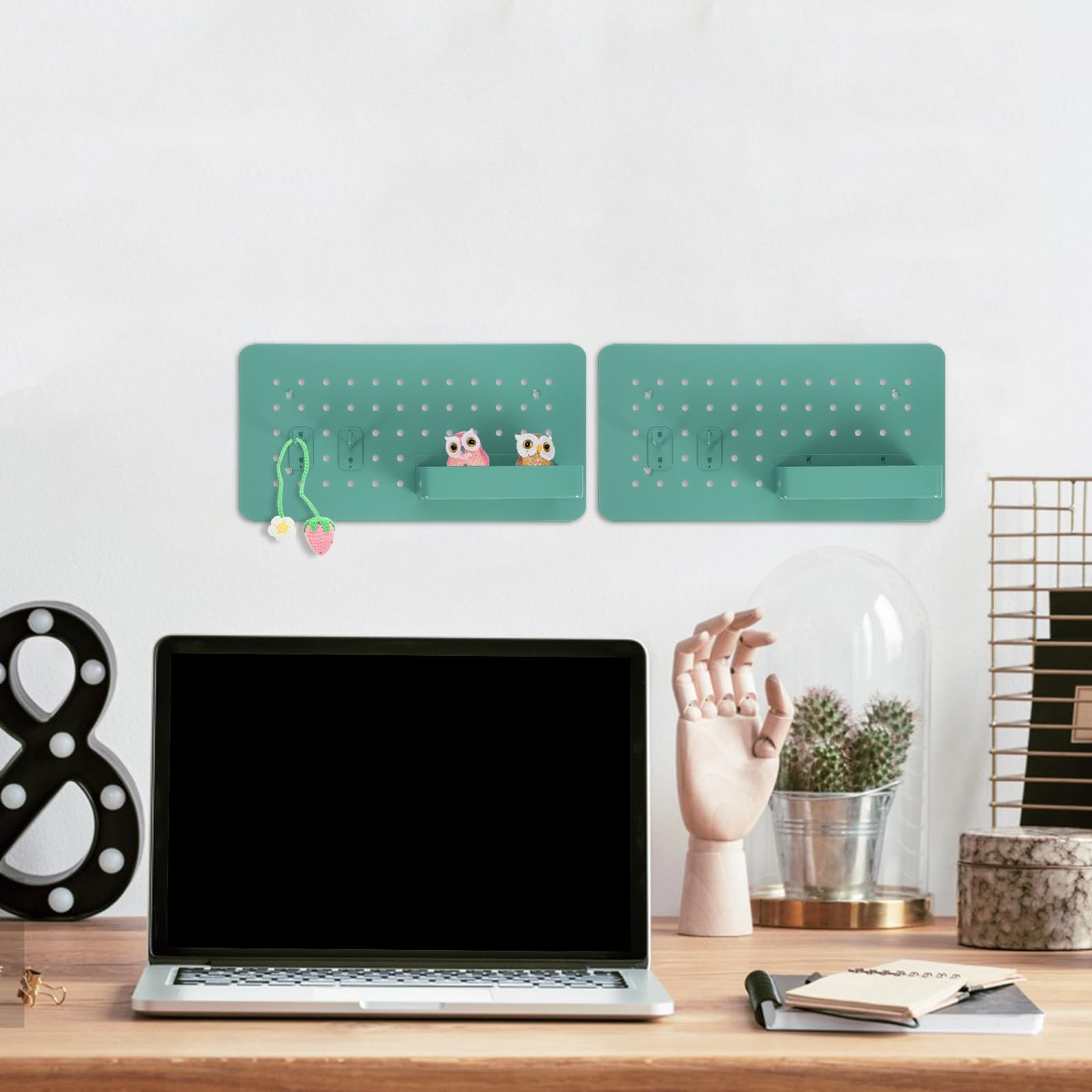 Alipis Organizador de Pared Tablero Perforado Metálico y Ganchos Doble, Caja Colgante Verde Menta para Almacenamiento en Escritorio y Taller, Fácil Instalación y Diseño Funcional