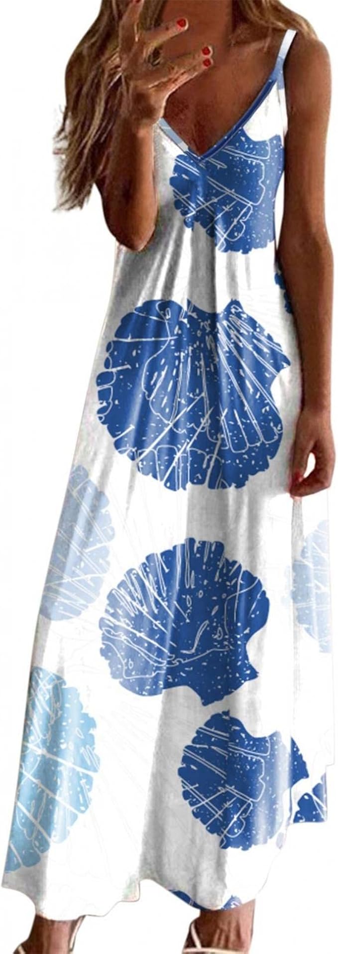 Vestido largo elegante de verano para mujer, vestido sexy con cuello en V,  tirantes delgados, vestido camisero midi con estampado bohemio : Ropa,  Zapatos y Joyería - Amazon.com