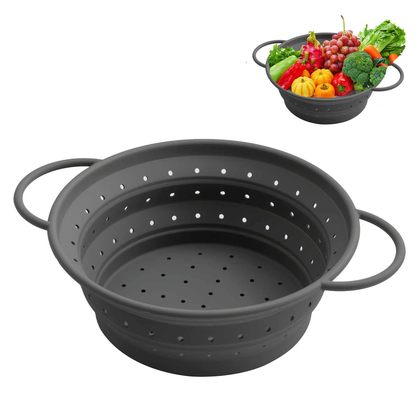 Scolapasta Pieghevole In Silicone 25cm - Per Pasta, Verdura E Frutta Con Manico - Foto 2