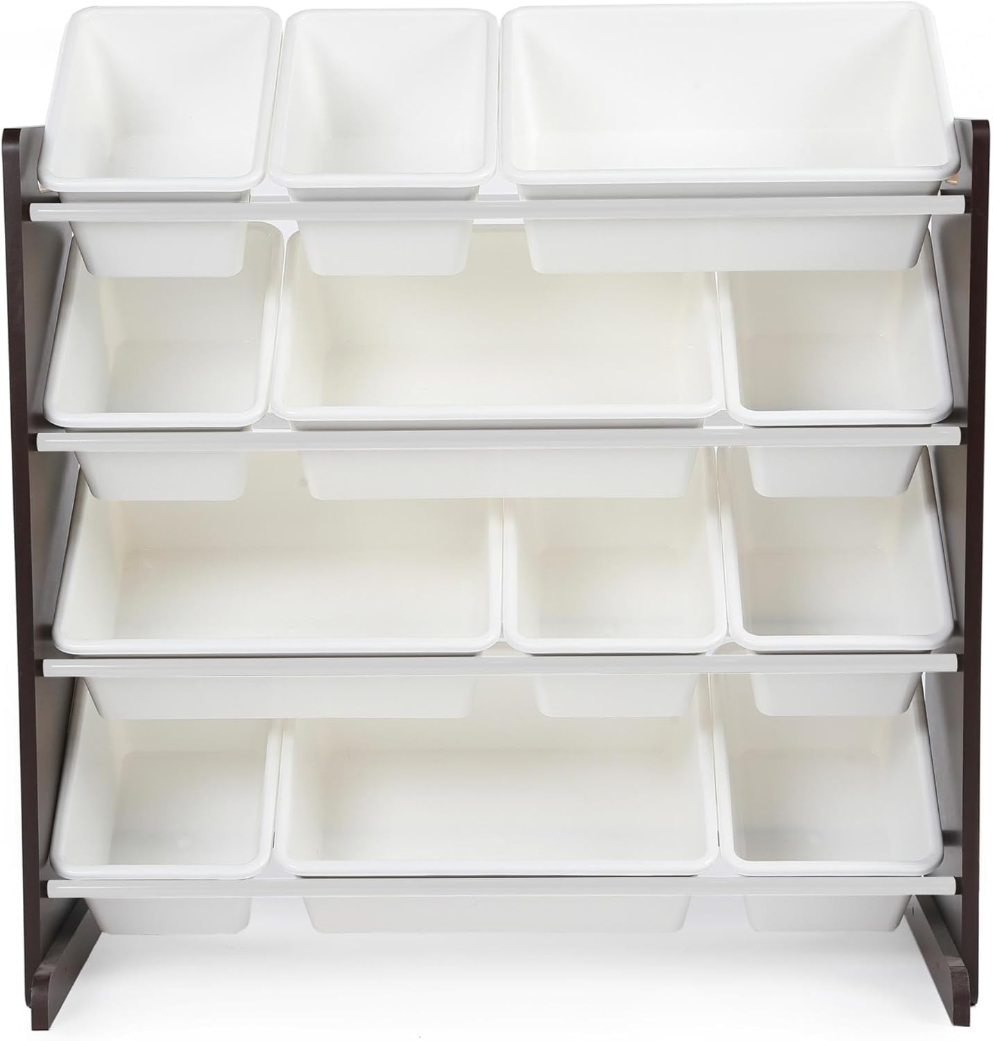 Snazzy Kids Toy Storage Organizer with 12 Plastic Bins, Espresso/White β Removable Bins for Playroom, Bedroom, Toddler Furniture for Boys and Girls 3