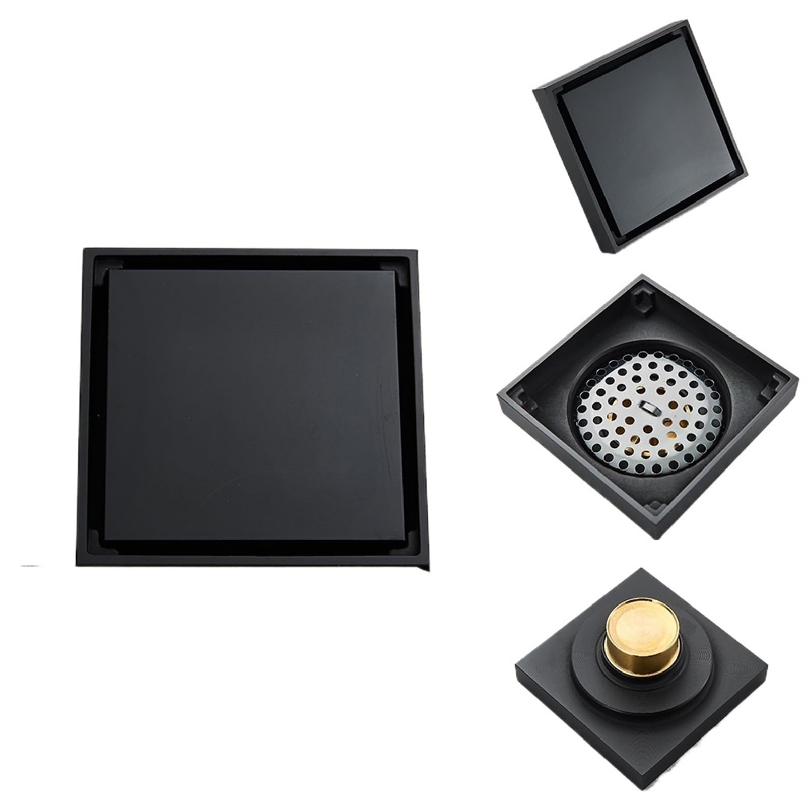 YIHANWUU Stainless Steel Shower Floor Drain Shower Drain Bathroom Floor Drain Tile Insert Squareodor Floor 10X10Cm Brass Drain/Black