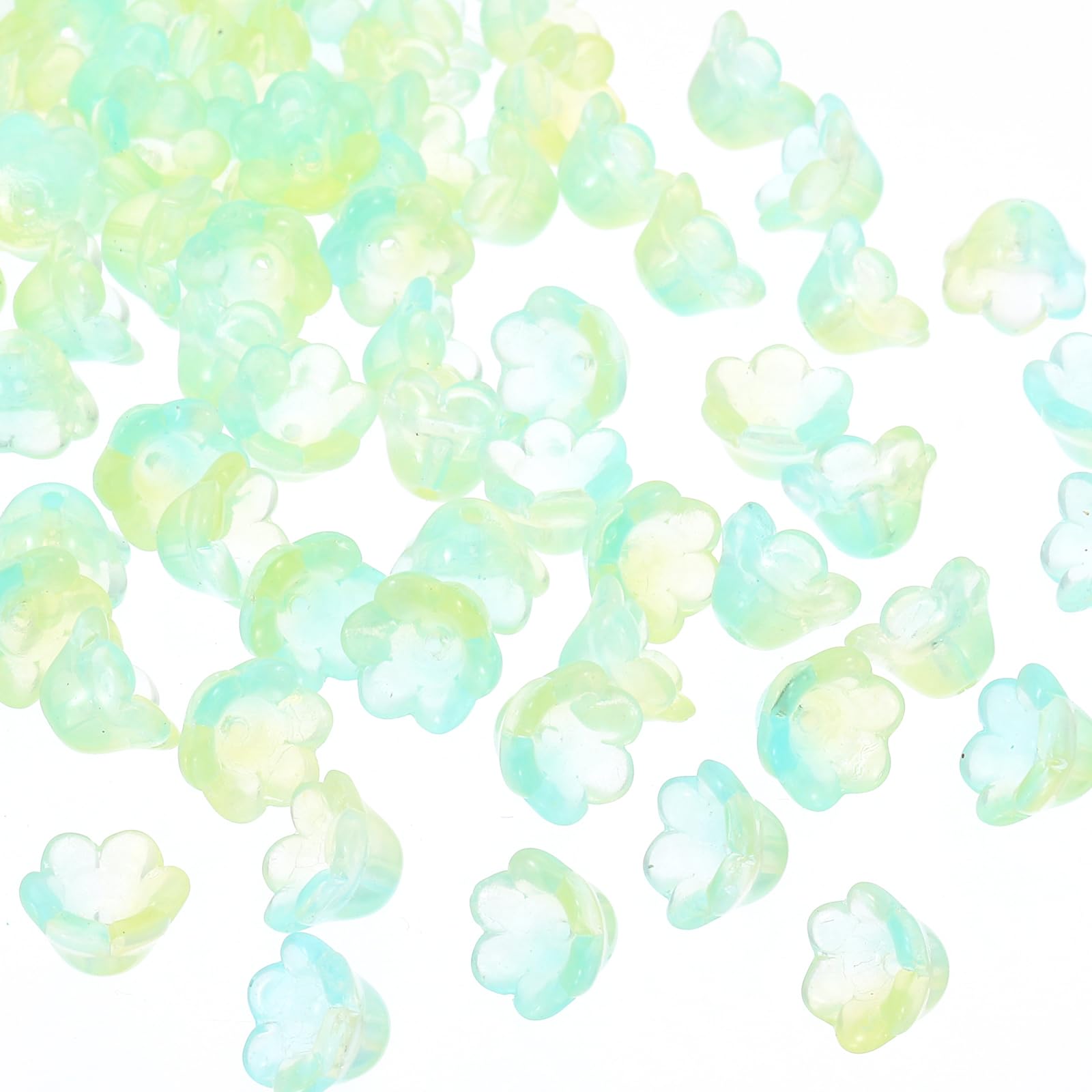 PATIKIL Glass Trumpet Flower Beads, 100 Pcs Gradient Flower Bead Charm for Jewelry Making DIY Craft, Bracelets, Earrings, Necklaces Decorations, Yellow, Green