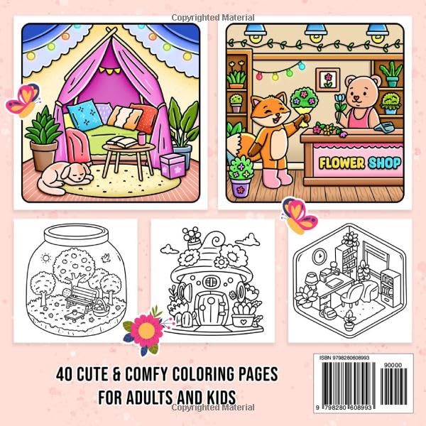 Happy Spaces Coloring Book: For Adults and Teens, Featuring Super Cute and Cozy Hygge Corners and Spaces for Relaxation and Stress Relief (Cute & Cozy Coloring Series) image 3