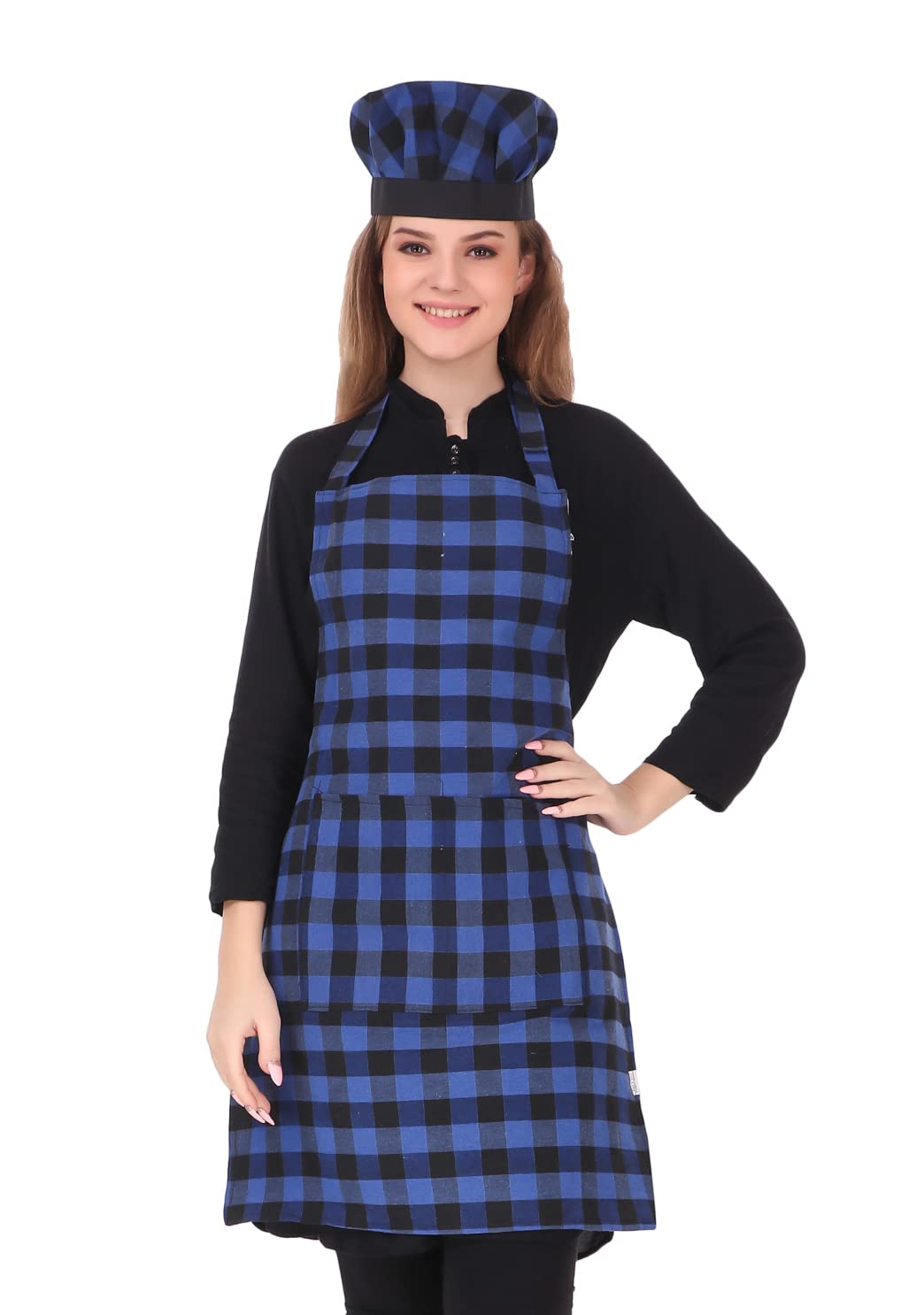 GLUNGLUN WATERPROOF UNISEX KITCHEN APRON WITH CENTER POCKET AND ADJUSTABLE NECK BELT WITH CHEF CAP