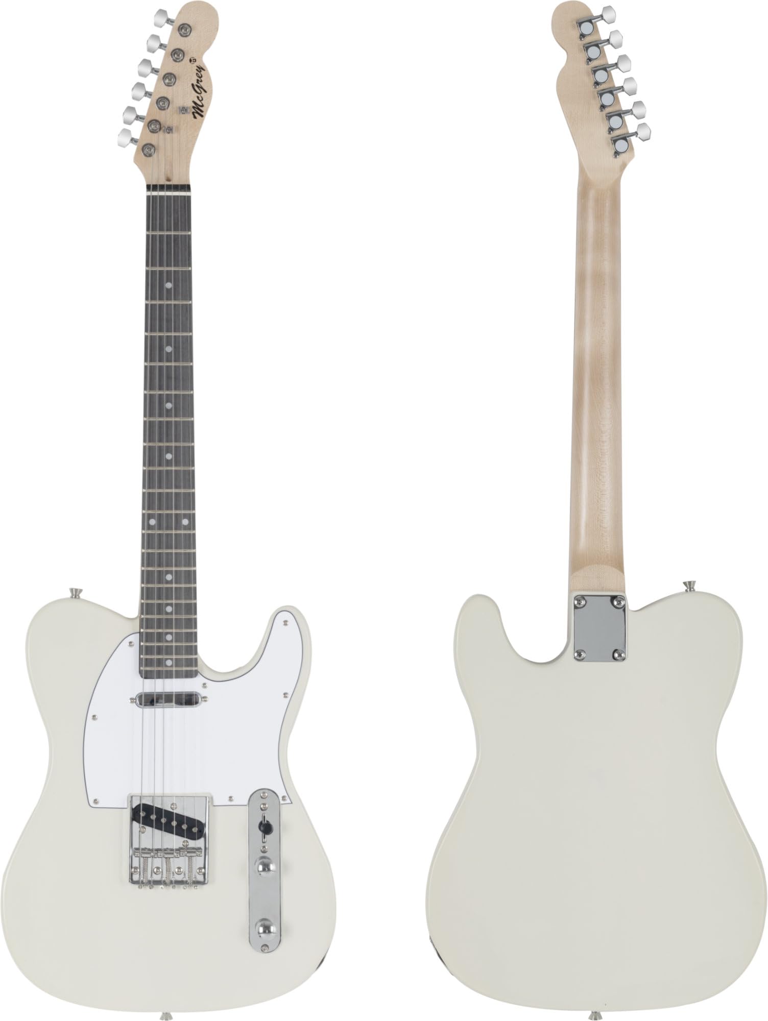 McGrey Rockit TL-Style Komplettset E-Gitarre (8-teiliges Anfängerset mit Gitarre, Verstärker, Ersatzsaiten, Gitarrentasche, Stimmgerät, Plektren, Gurt und Gitarrenkabel) Antique White