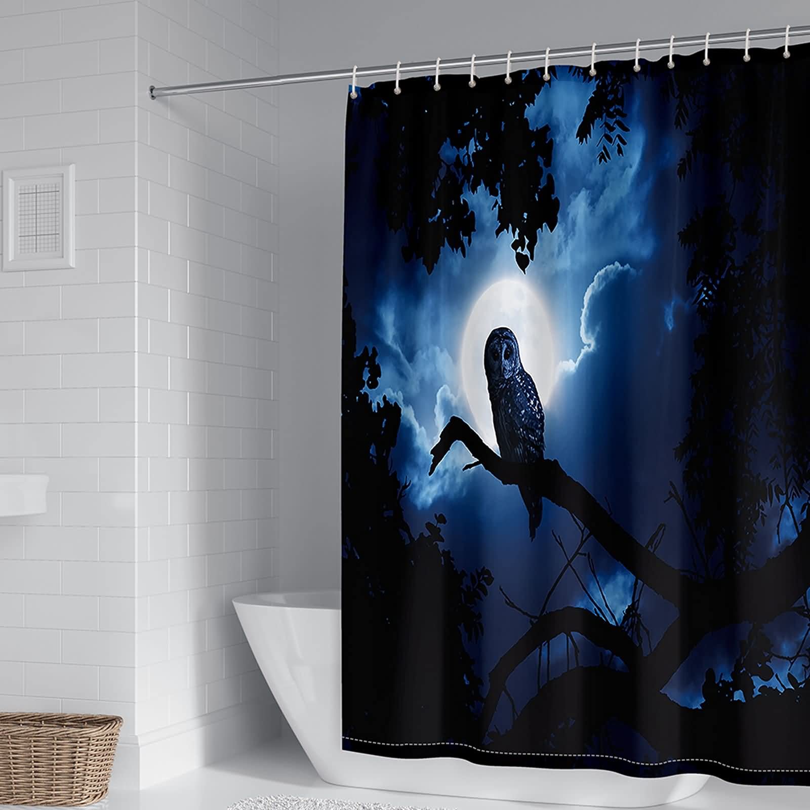 Rideau de douche 180x200 polyester KnSam chouette anti moisissure salle de bain