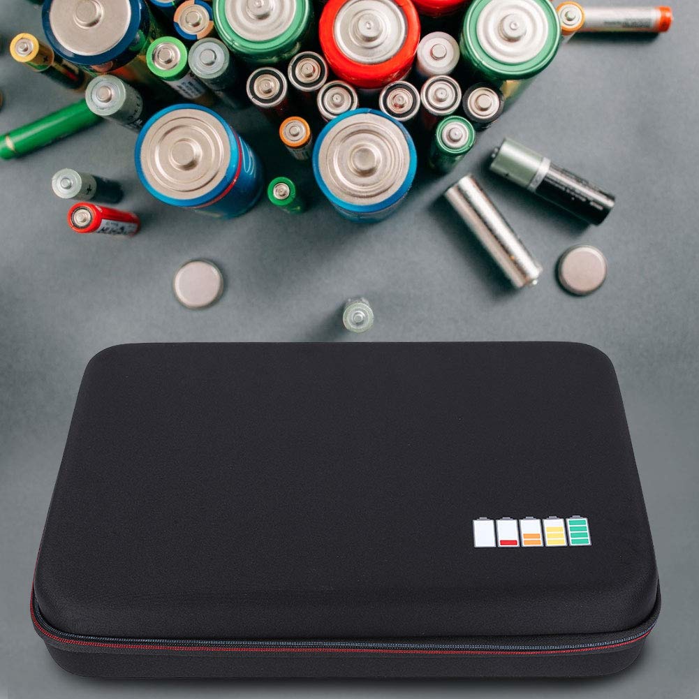 Batterie-Aufbewahrungsbox, langlebiger Schwammhalter mit 4 Netztaschen, stoßfest für die Organisation von 147 Batterien, einschließlich AA AAA 9 V Knopfbatterien, schwarzer oder roter Schwamm