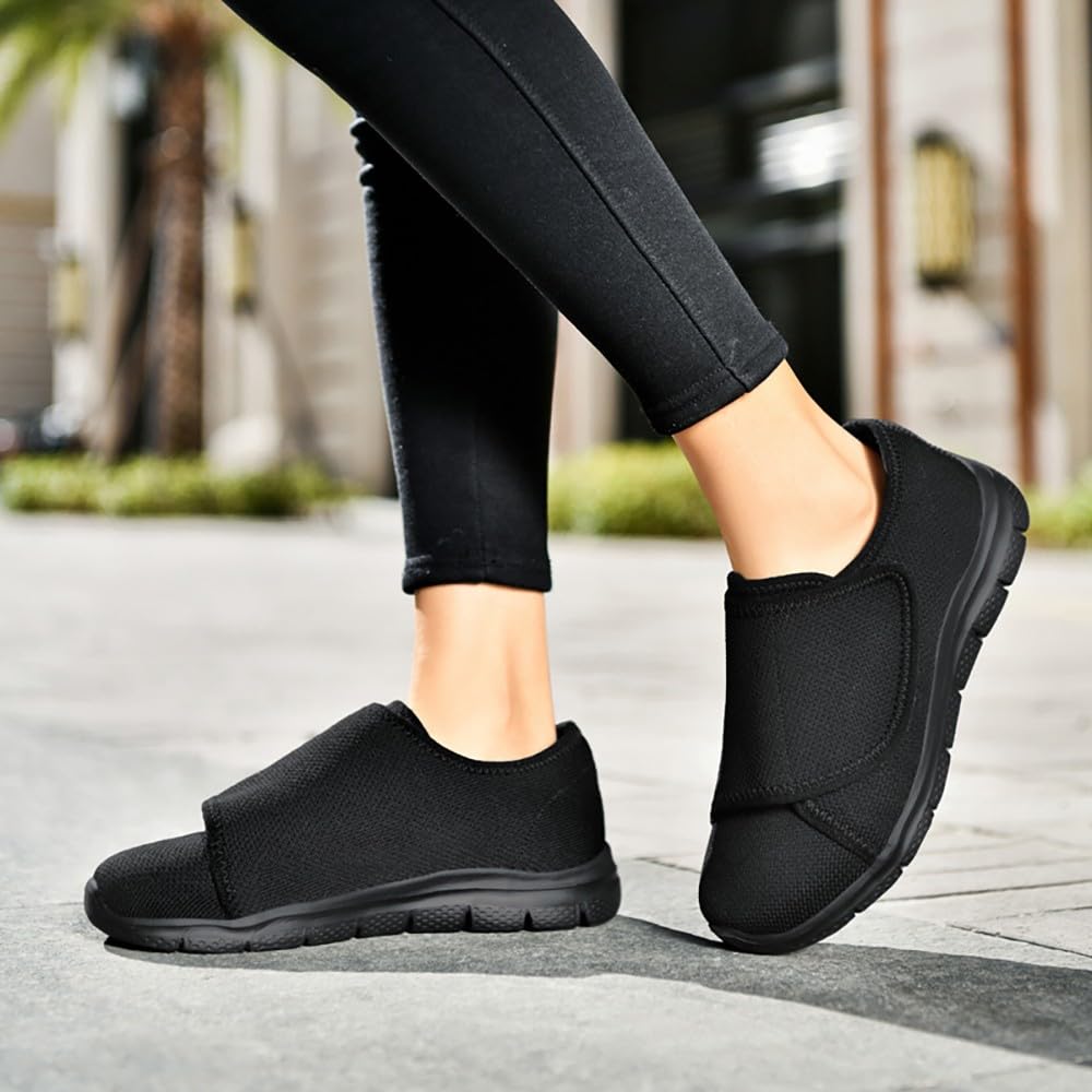 Sisttke Zapatos para diabéticos para mujer, anchos, sin cordones, para pies hinchados, edema, ajustables, alivio del dolor, transpirables, cómodos, zapatos de enfermera