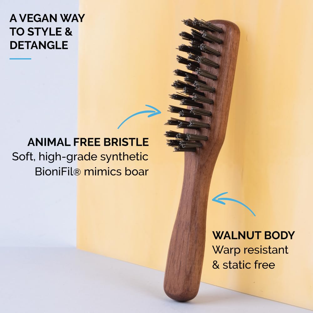 ZEUS Spazzola vegana per baffi e barba, con manico, setole morbide e senza animali, per domare e acconciare la barba, prodotta in Germania (J73)