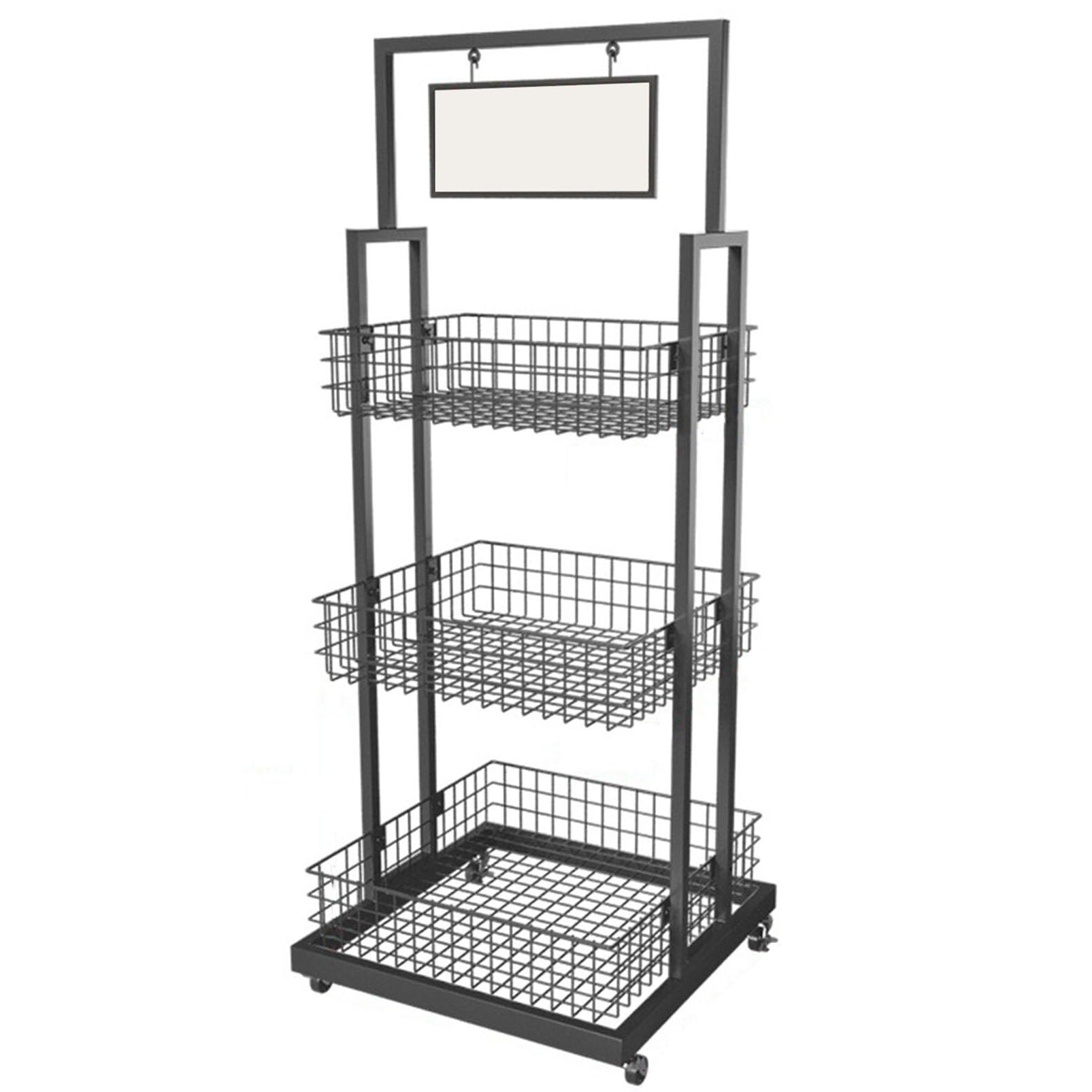 Carrito organizador de cocina rodante con cestas de alambre, estante de exhibición de aperitivos de grado comercial con ruedas, soporte de alambre de metal para papas fritas, organizador de