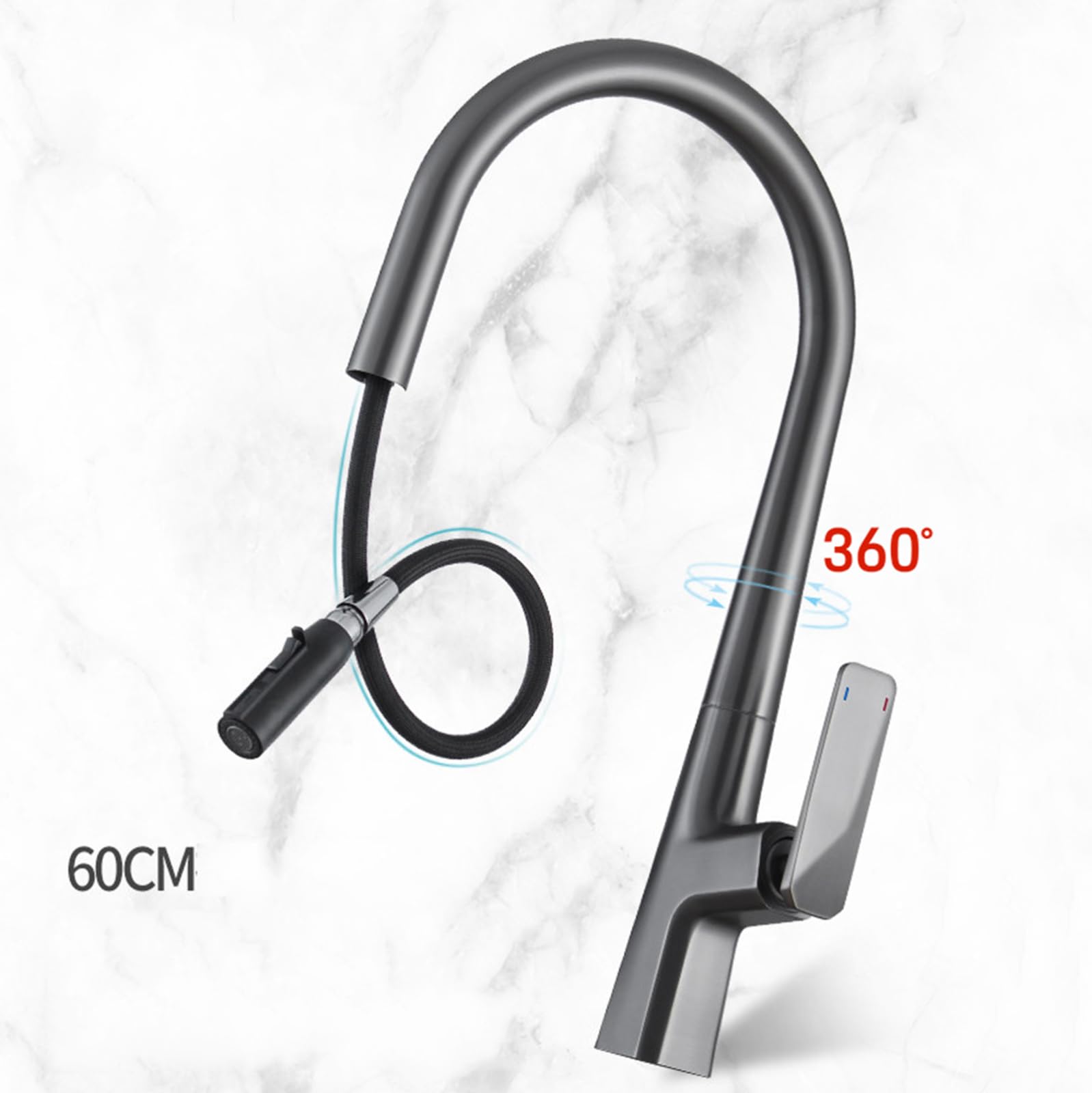BiaoTeng Grifo Cocina para Fregadero 2 Salidas con Ducha Extraible Giratorio 360 Grados agua Fría y Caliente Grifo Cocina Extraible Laton Gris