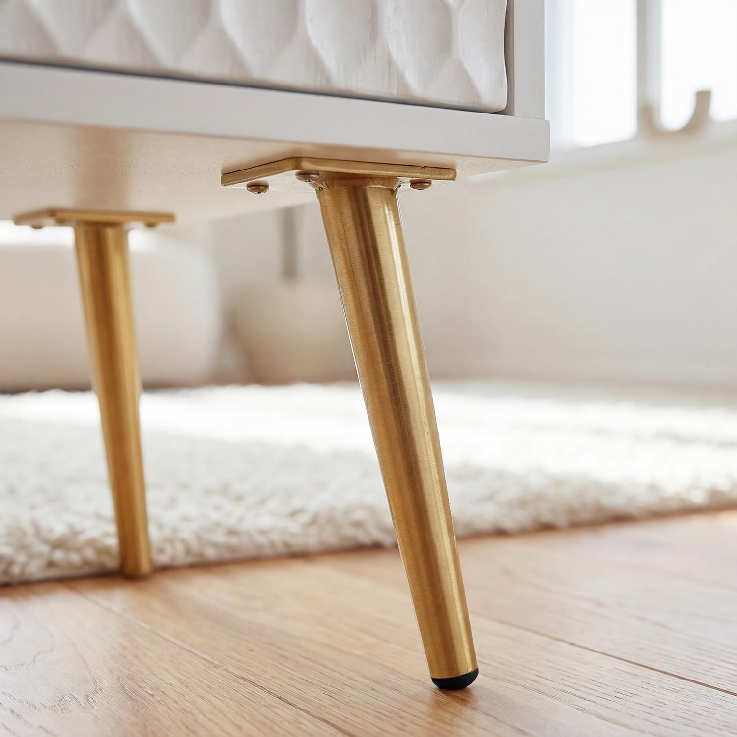 Sideboard 160 cm mit Strukturfront & 4 Türen, Weiß-Gold