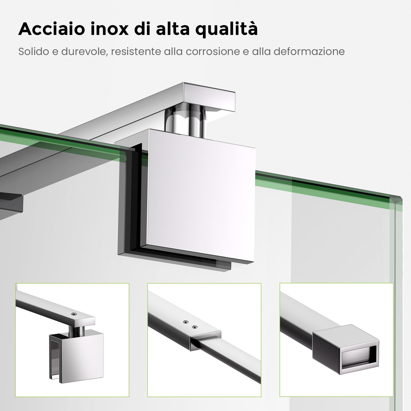 S'AFIELINA Barra angolare regolabile 700-1200mm, acciaio inox, vetro 8-10mm (1 pz)