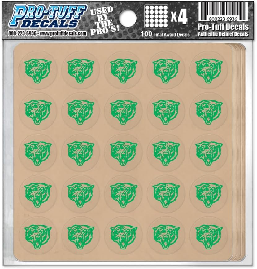 Bear Award Decals Thick mil Vinyl 1-1/8" Diameter (100 Decals) Professional-Grade Football Hockey Baseball Softball Lacrosse