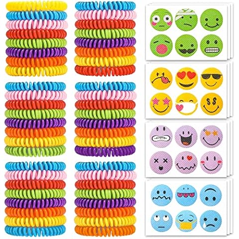 48Pack Mosquito Bracelets Bulk with 72 Pack Smile Mosquito Patches for Kids Adults, Waterproof Adjustbale Mosquito Bracelets for Outdoor and Indoor, DEET Free Citronella Mosquito Wristband Cover