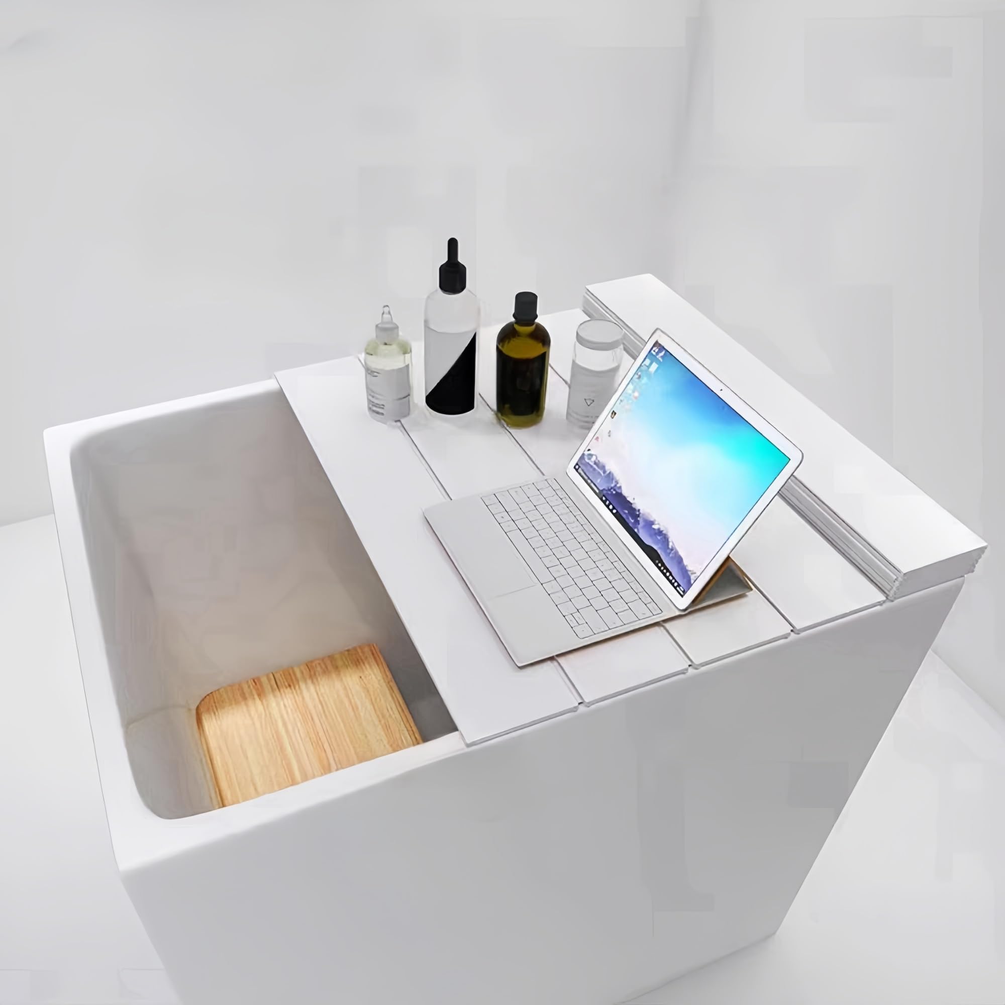 Tapa aislante para baño que retiene el calor con bandeja organizadora