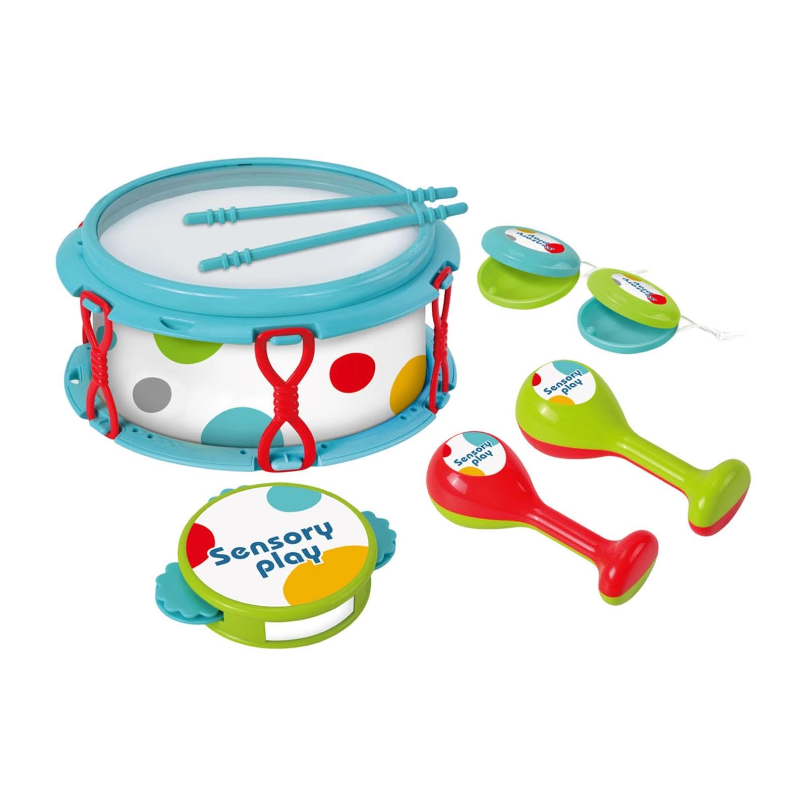 Gralara Tamburello a Mano, bomboniere per Feste, Sviluppo sensoriale educativo, Viaggi, età 3+ Mesi, Strumento a percussione per Bambini, Blu