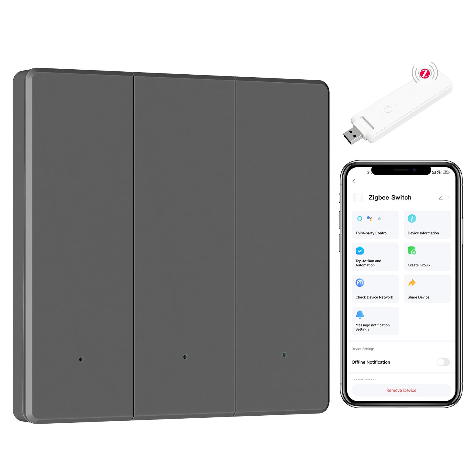 BSEED Zigbee 3 Way Smart Light Switch, Works with Amazon Alexa/Google Home/Tuya/Smart Life, White (Neutral Wire and Zigbee Gateway Required)