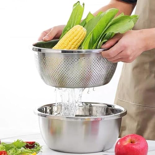 Set Scolapasta con Ciotole in Acciaio Inox