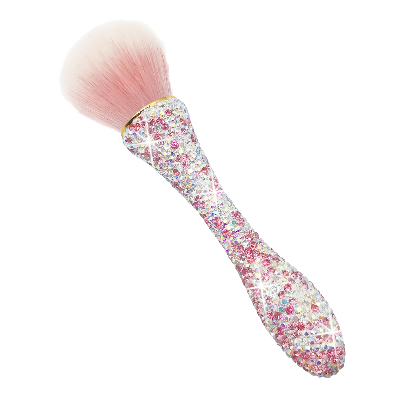 Pinceau de maquillage rétractable avec couvercle en strass brillants, brosse de maquillage portable avec poils doux (rose)
