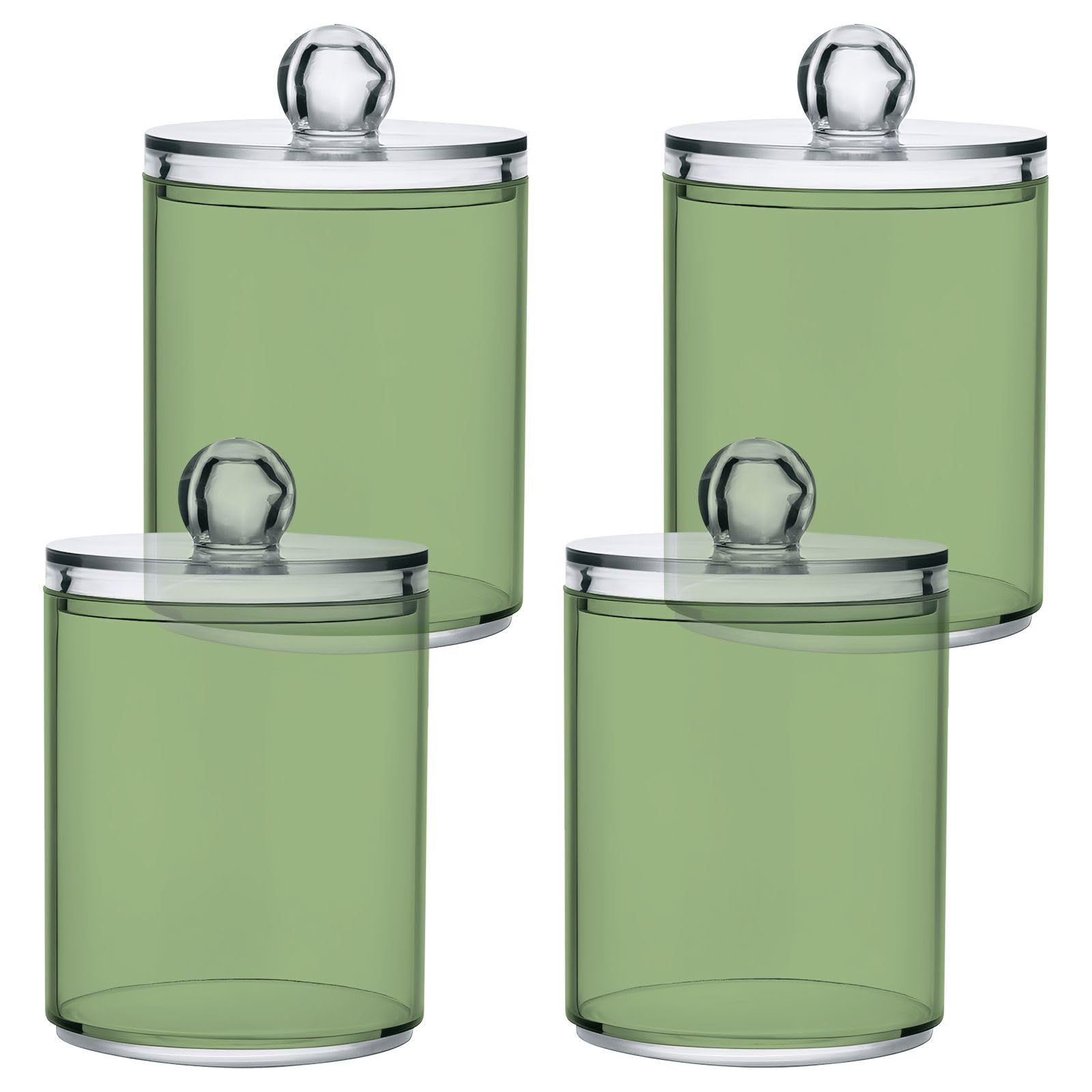 Xigua Light Green 2 Pack Qtip Holder Dispenser With Lid, Apothecary Jars Plastic Swabs Cans Clear Bathroom Storage Canister for Cotton Ball, Swab, Round Pads, Floss26