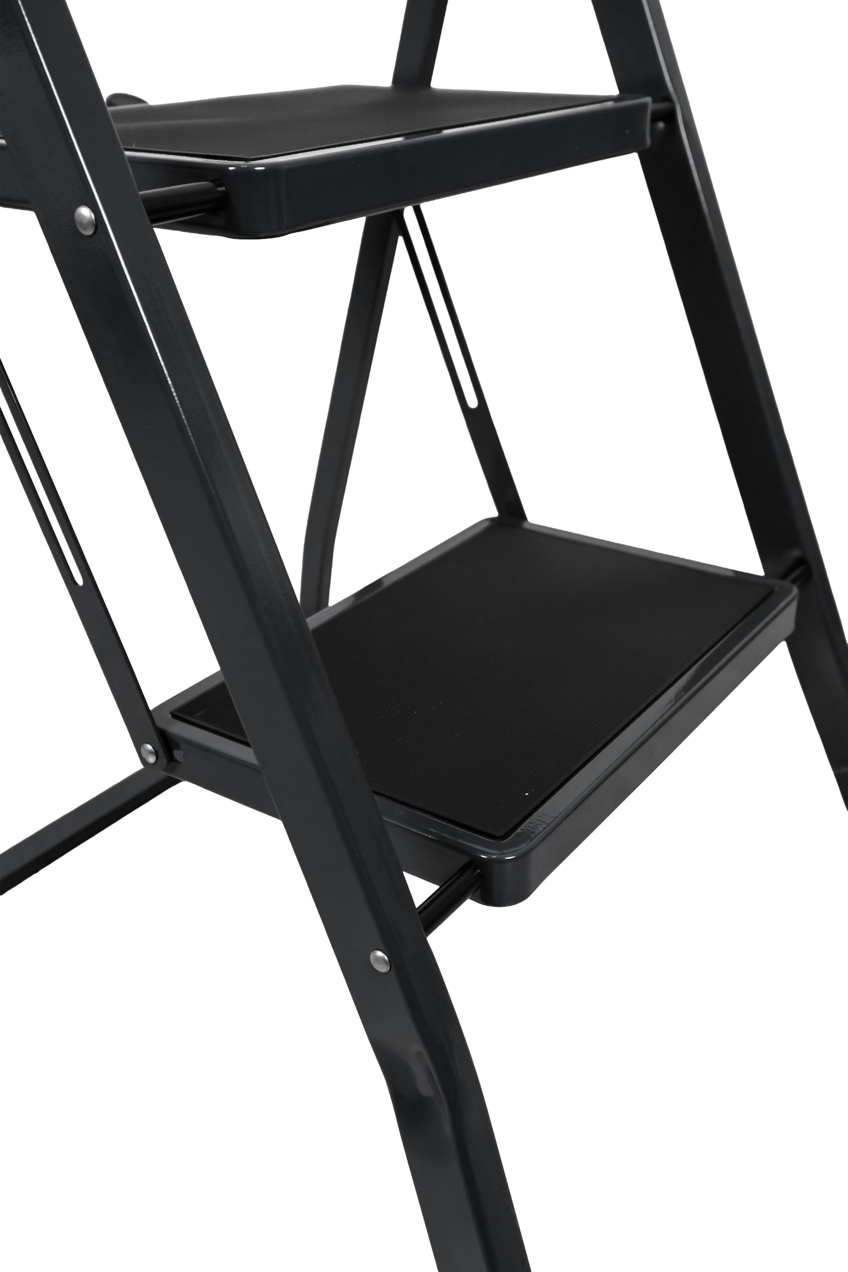 HYTAMA TOOLS Scala Scaletta 2 Gradini Pieghevole Black Mini, Nero con Piedini Antiscivolo, Struttura in Acciaio, Leggera, Multiuso, Certificata EN14183 Portata 150Kg
