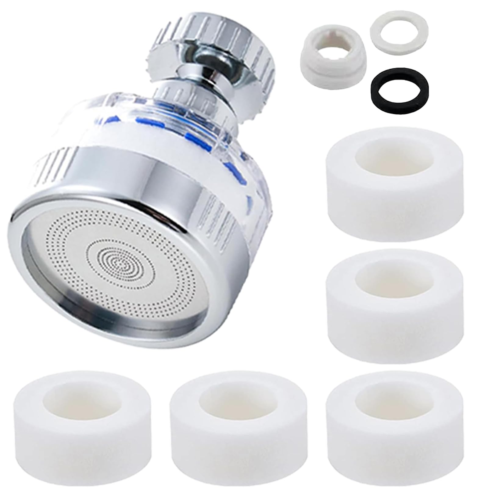360 Degree Rotating Faucet Filter with 5 Filter Cartridges,Sink Faucet Filter for Kitchen and Bathroom,Carbon Water Purifier Filter Cartridge Water Tap Removes Heavy Metals Hard Water