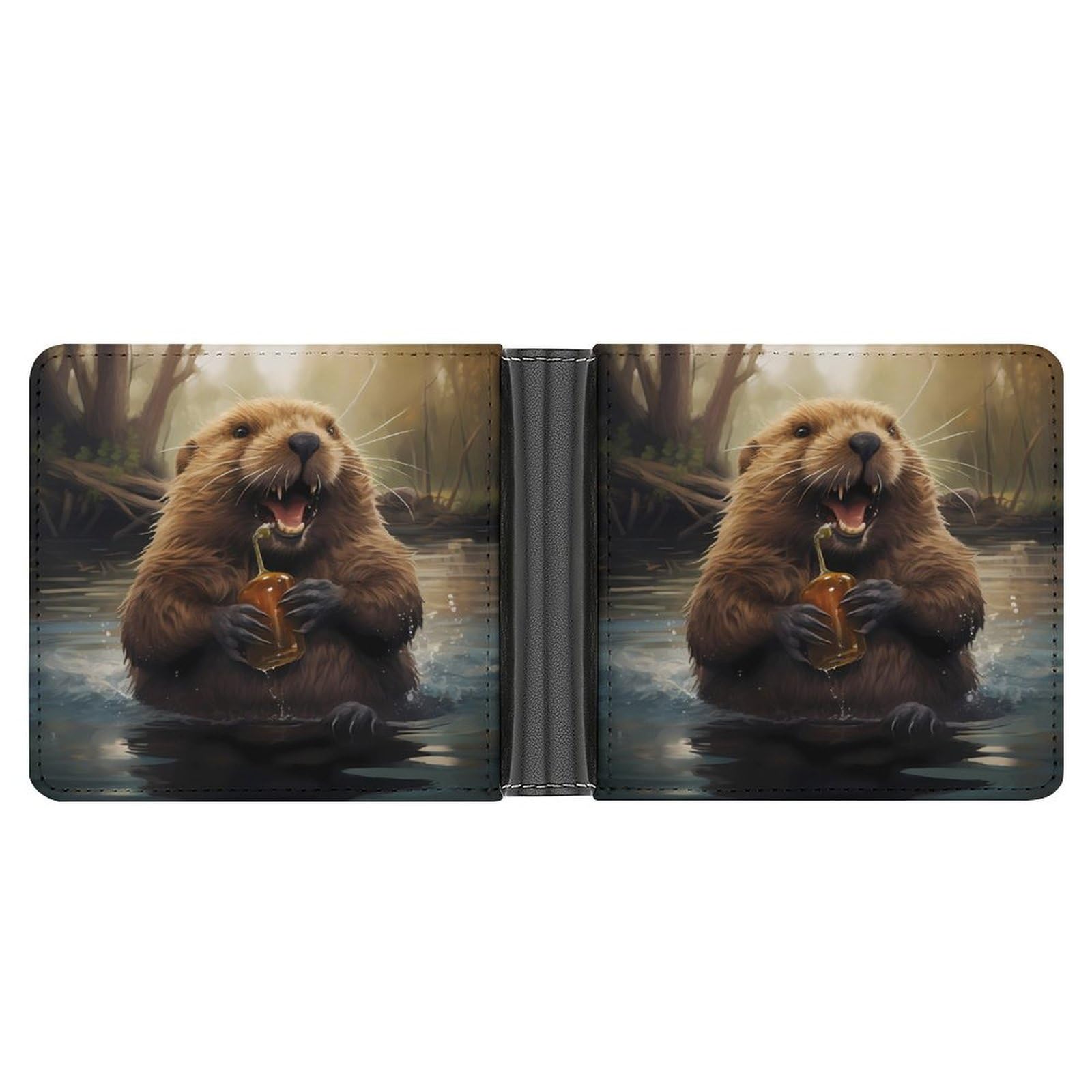Funny Beaver Animal Bifold Wallet PU Leather Coin Purse Lightweight Credit Card Holder Wallet Money Clip