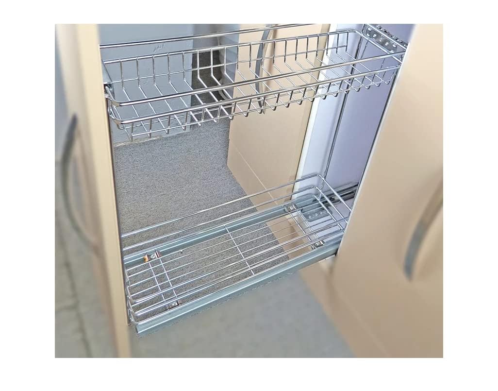 Nisko Cestello ESTRAIBILE Cucina in Acciaio Cromato Estrazione Totale - SOFT CLOSING Porta Bottiglie (Per Modulo 40cm)