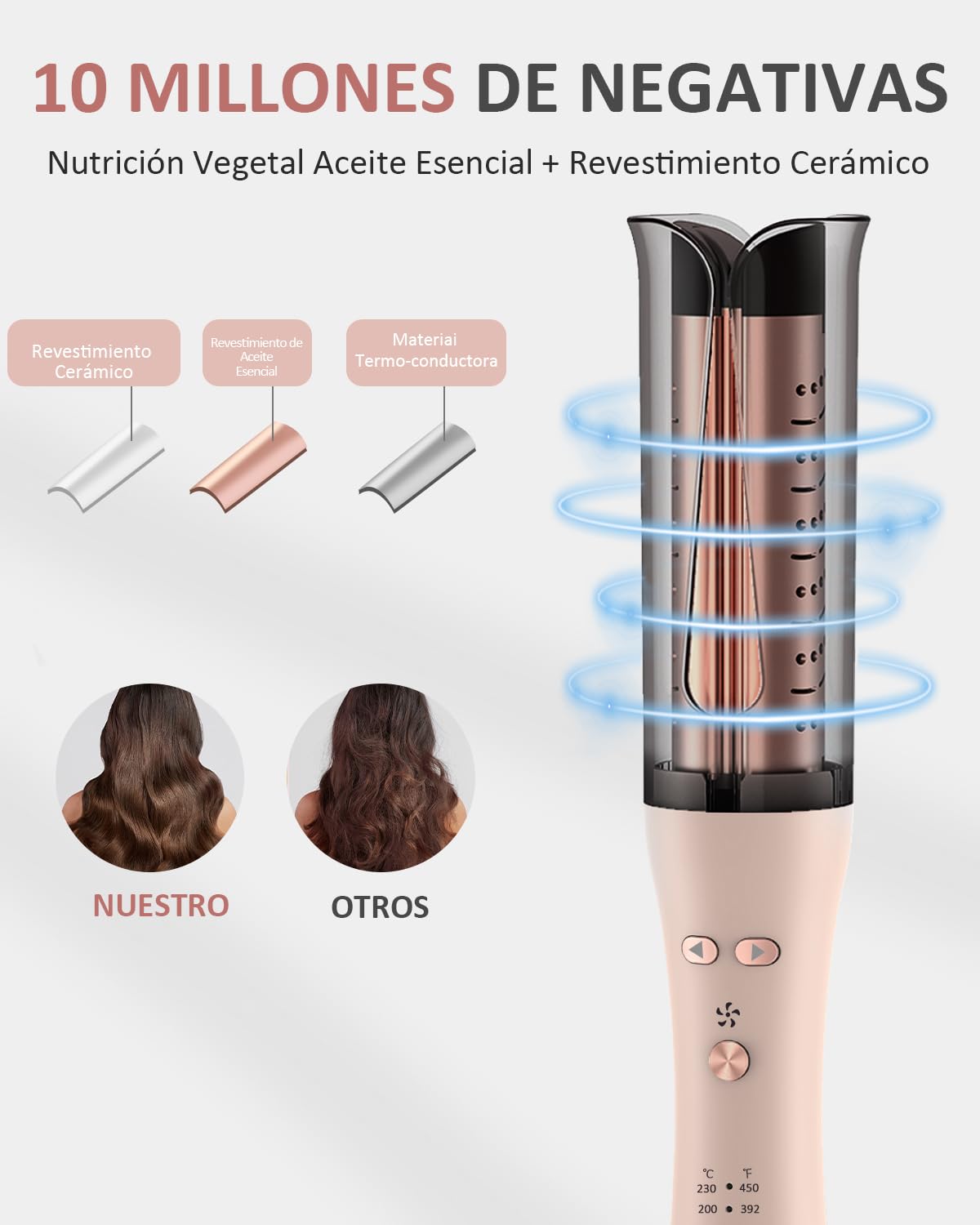 Rizador de Pelo Automatico, Rizador automático de iones negativos Rizador pelo Ondas Automático Rizos Grandes Beach Waves Moldeador Tenacilla para Pelo Largo Hair Curler Anti-Quemaduras