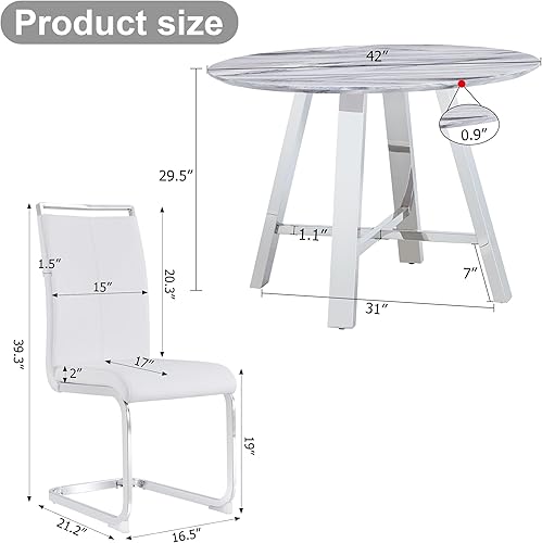 Miniatura 3 de Juego de 4 sillas de comedor redondas de 42 pulgadas para 4, sillas de mesa de cocina modernas para 4 mesas de comedor de mármol sintético, sillas