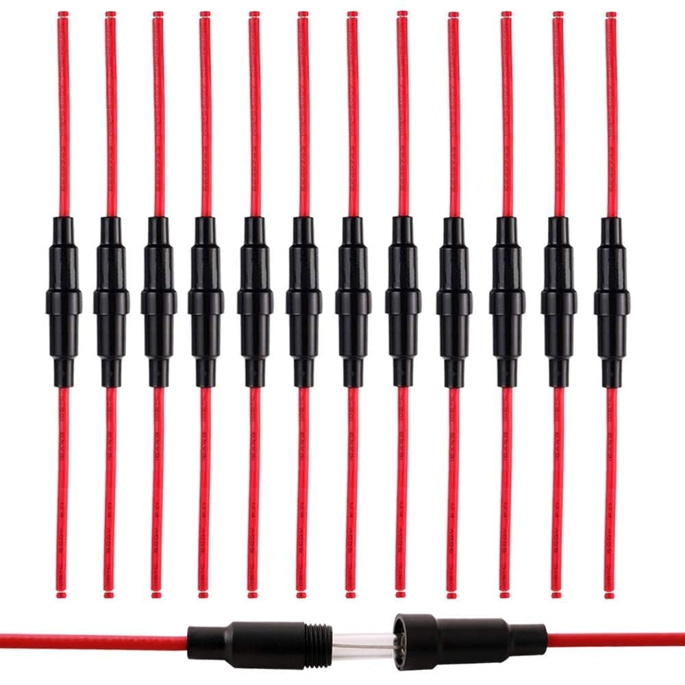 10PCS Professional 5X20mm Inline Screw Type AGC Fuse Holder, 32V 20A Fuse Box with 16 AWG Wire, for Fast-Blow Glass Fuse –– Black-image-37