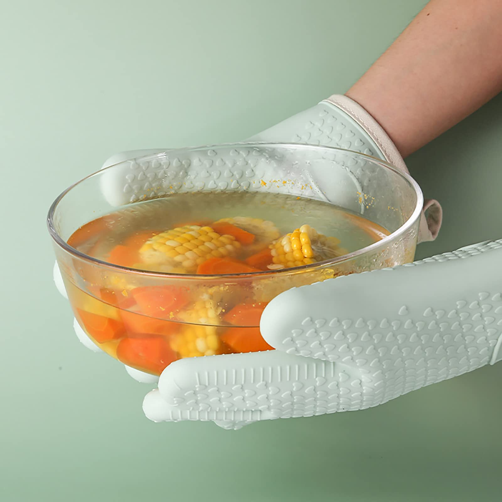 Guantes de horno de cocina, guantes de horno resistentes al calor, de doble capa, de silicona y algodón, guantes de barbacoa, guantes de parrilla, ideales para cocinar y asar, color amarillo