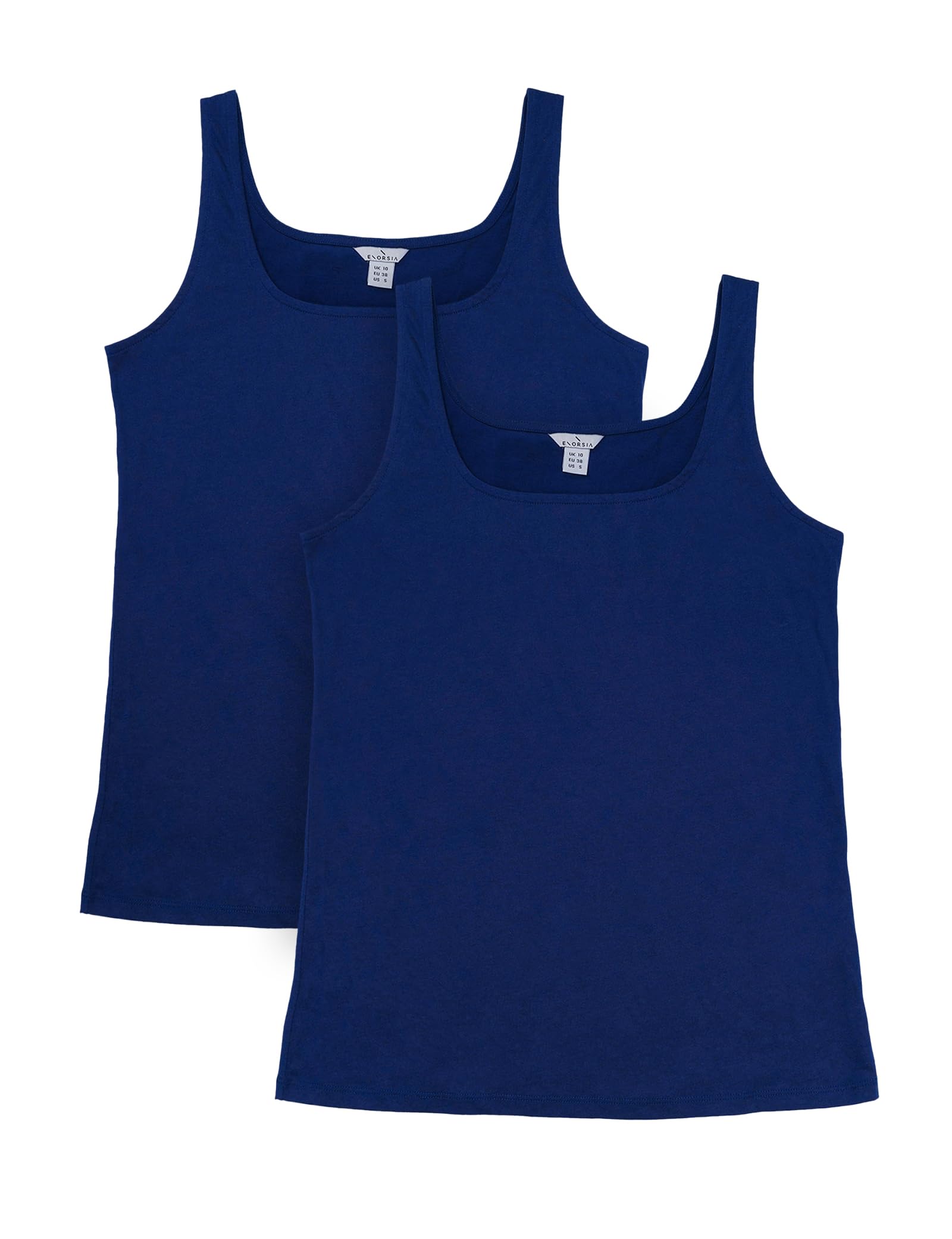 Enorsia Women's Navy Combed Cotton Square Neck Vest 2 Pcs Pack In Size 14