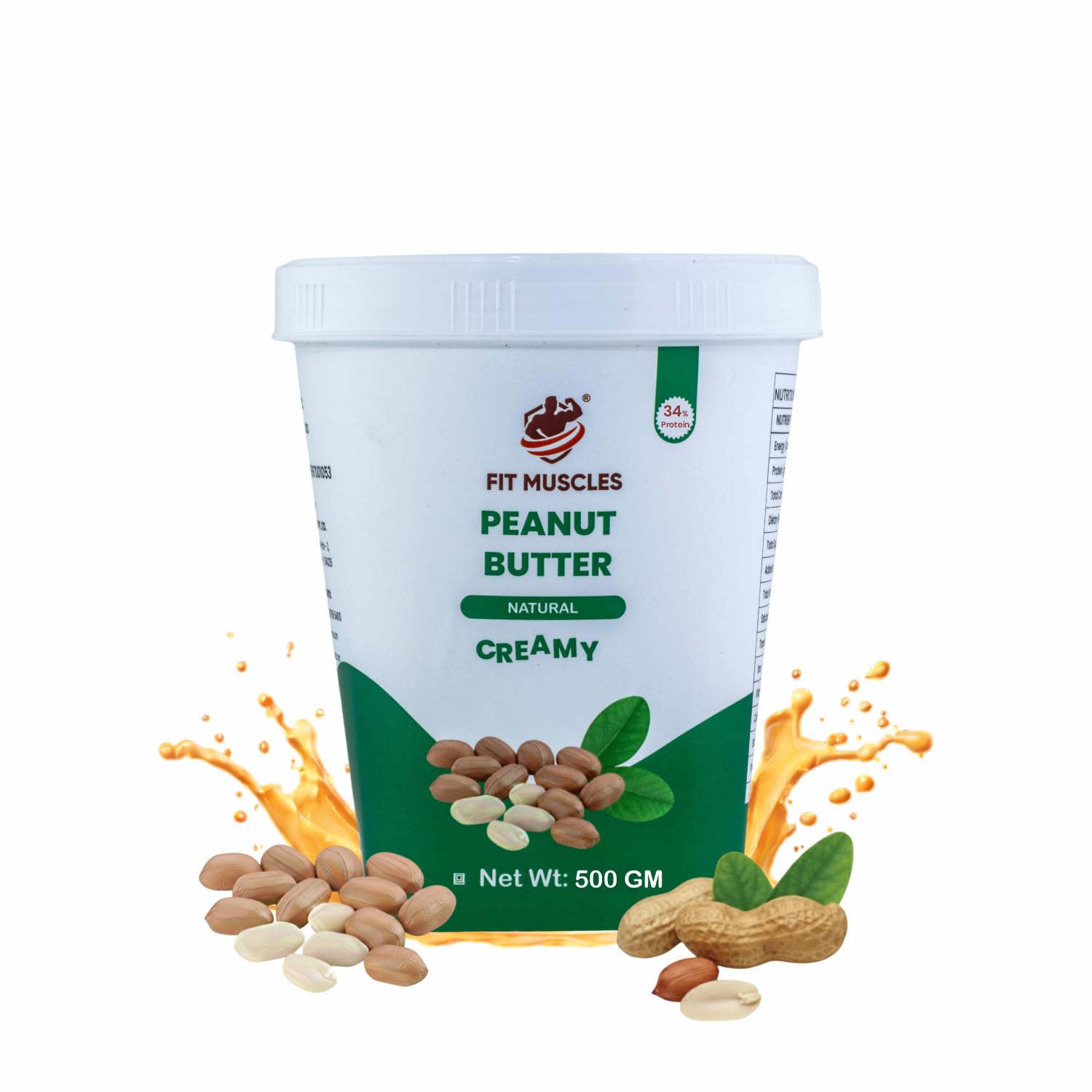 Fit Muscles Natural Peanut Butter, Smooth Peanut Spread, No Added Sugar, No Palm Oil, No Artificial Flavour, Healthy Breakfast & Daily Use Peanut Butter for Bread, Toast & Recipes (500g, Creamy)-image-0