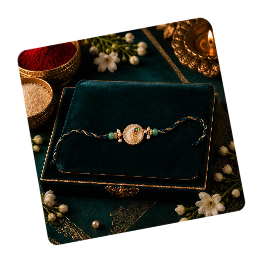 CraftVatika Designer Rakhi for Brother Men Boy, Premium Peacock Feather Rakhi Set for Brother Bhaiya, Rakshabandhan rakhis with Best Wishes Card and Tillak Set, Festival Raki Combo Set for bhaiya