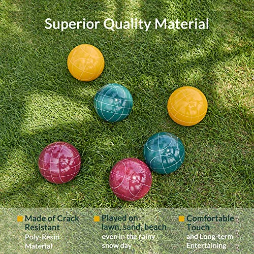 ApudArmis Bocce Balls Set, Regulation Size 100mm Bocce Game for Outdoor/Backyard/Lawn/Beach with 8 PCS 100% Resin Balls / 1 Pallino/Nylon Carrying Case/Measuring Rope (Red,Blue,Green,Yellow) - Thumbnail 2