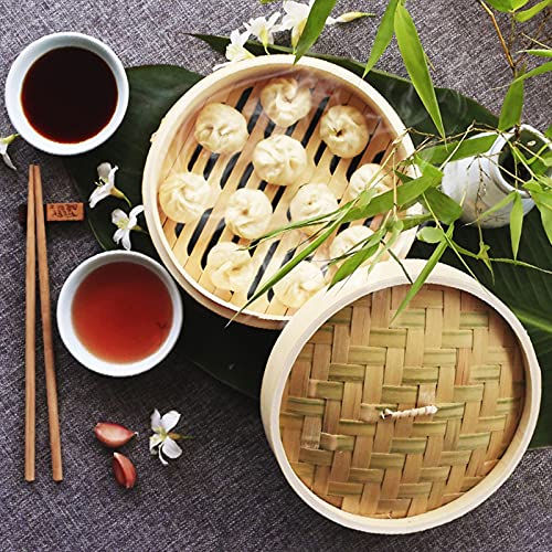 Bamboo Steamer, 2 Tiers Chinese Food Steamers, Traditional Design Healthy Cooking for Dumplings, Vegetables, Chicken, Fish - Handmade Steam Basket Included 2 Gauze Liners, 2-Tiers with Lid,20.3cm - Image 7