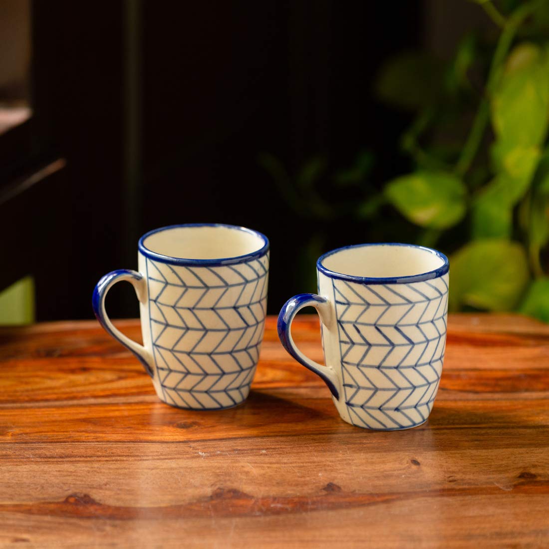 ExclusiveLane Indigo Chevron Handpainted Ceramic Tea Mugs & Ceramic Coffee Mugs (Set of 2, 300 ML, Microwave Safe)- Ceramic Mugs Tea Mugs Milk Mugs Pottery Mugs Beer Mugs Drinkware Glassware (B08KWKP5DR) Amazon Price History, Amazon Price Tracker