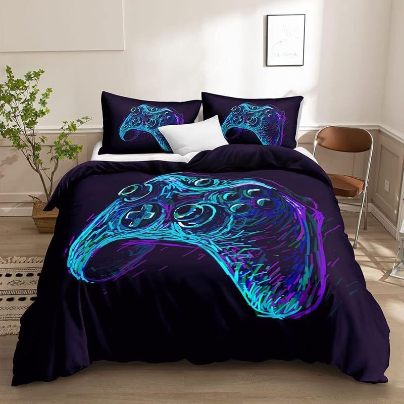Funda nórdica 220x220 microfibra gamepad morado tacto suave 3D