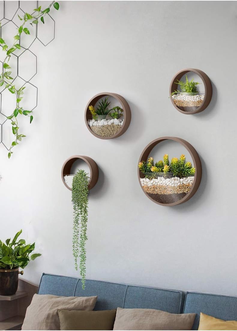 Metal Wall Planter,Round Hanging Wall Vase Planters for Succulents |Flower Pot Wall Planters for Plants,Succulent Plants, Small Cactus and More,Home Wall Decor |Brown Color | in Gift Box 3 Pcs