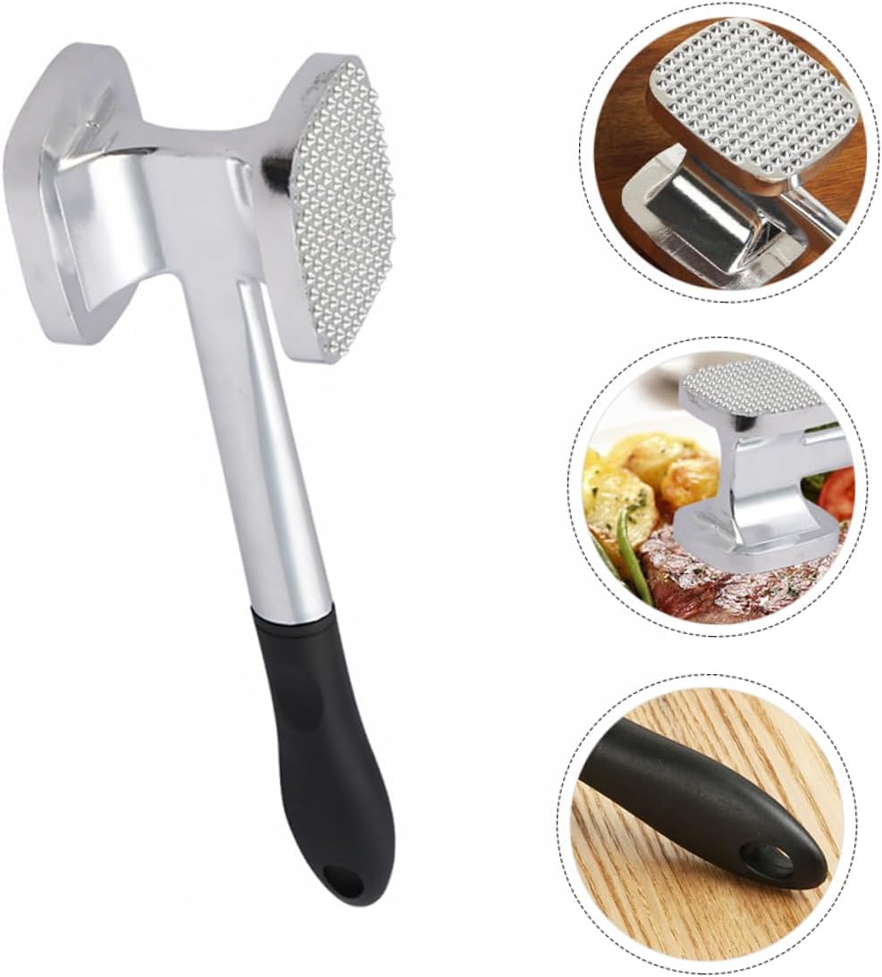 BESPORTBLE Double-sided Aluminum Meat Tenderizer Mallet with Ergonomic Grip Kitchen Steak Hammer for Beef Pork Poultry Non-slip Pounder Tool for Efficient Meat Softening and Barbecue