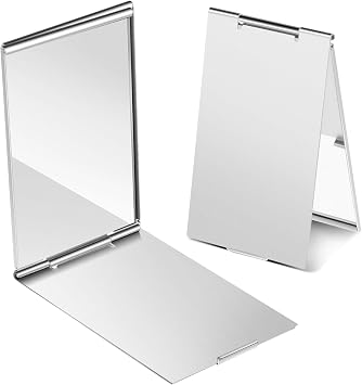 Dimeho Portable Folding Mirror, 2 Pcs Ultra Slim Pocket Makeup Mirror Mini Travel Mirrors for Purse Aluminum Shell Compact Mirror for Travel Daily Work Business 3.34 1.99 Inches