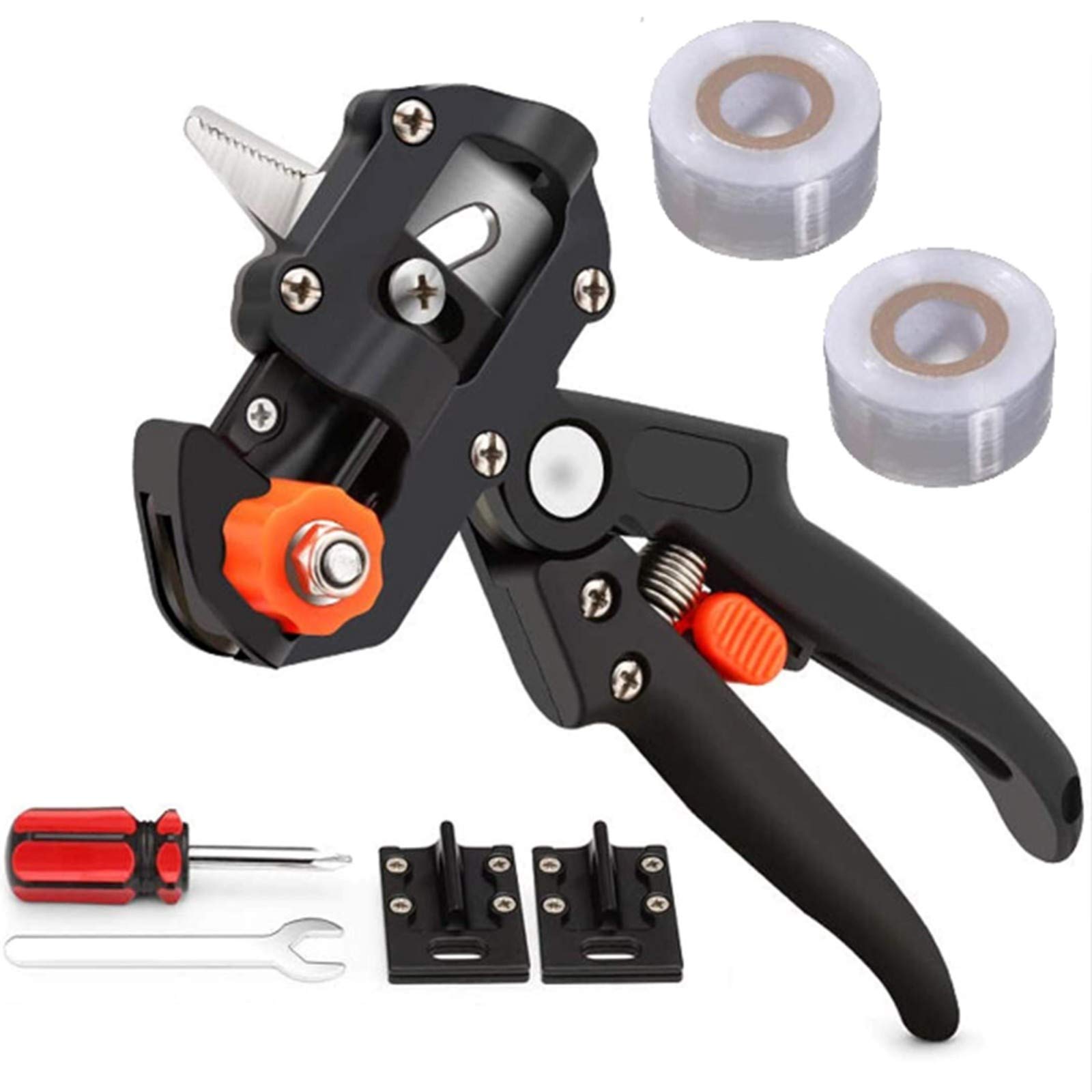Kit di attrezzi per innesti da giardino, kit di strumenti per innesti 2 in 1 cesoie per potatura con lame di ricambio e 2 nastri per innesti, per ramo di piante stelo vite albero da frutto innesto gi