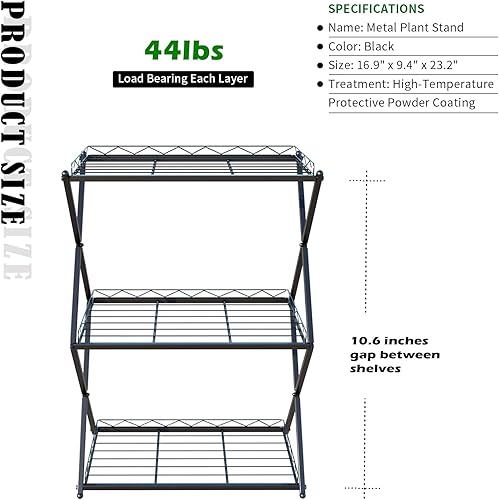 Miniatura 4 de Estante de metal de 3 niveles para plantas de interior al aire libre múltiple estante vertical atado soporte de maceta de esquina estantes para