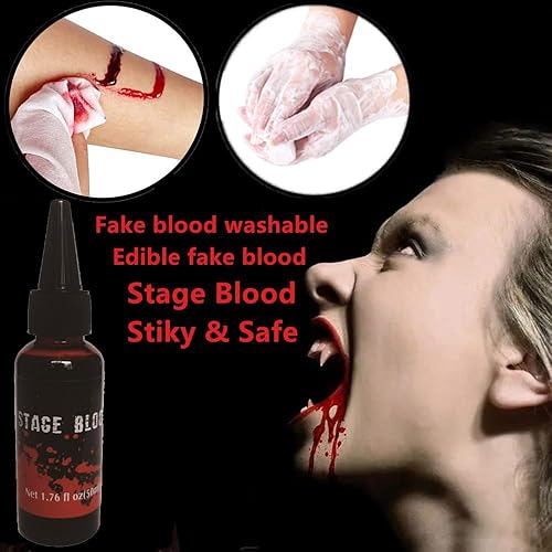 Miniatura 4 de 2PCS Halloween Fake Blood Makeup Kit,Fake Blood Spray 1.76oz + Dripping Blood 1.76oz, Realistic Washable Special Effects SFX Makeup Set, for Zombie