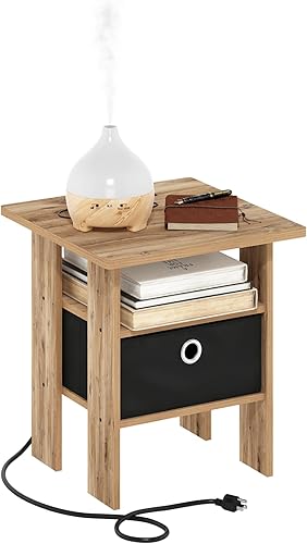 Furinno- Colección Andrey- Mesa auxiliar, estación de carga con puerto USB y puerto tipo C ccompartimento de almacenamiento, 15.55 pulg ancho x