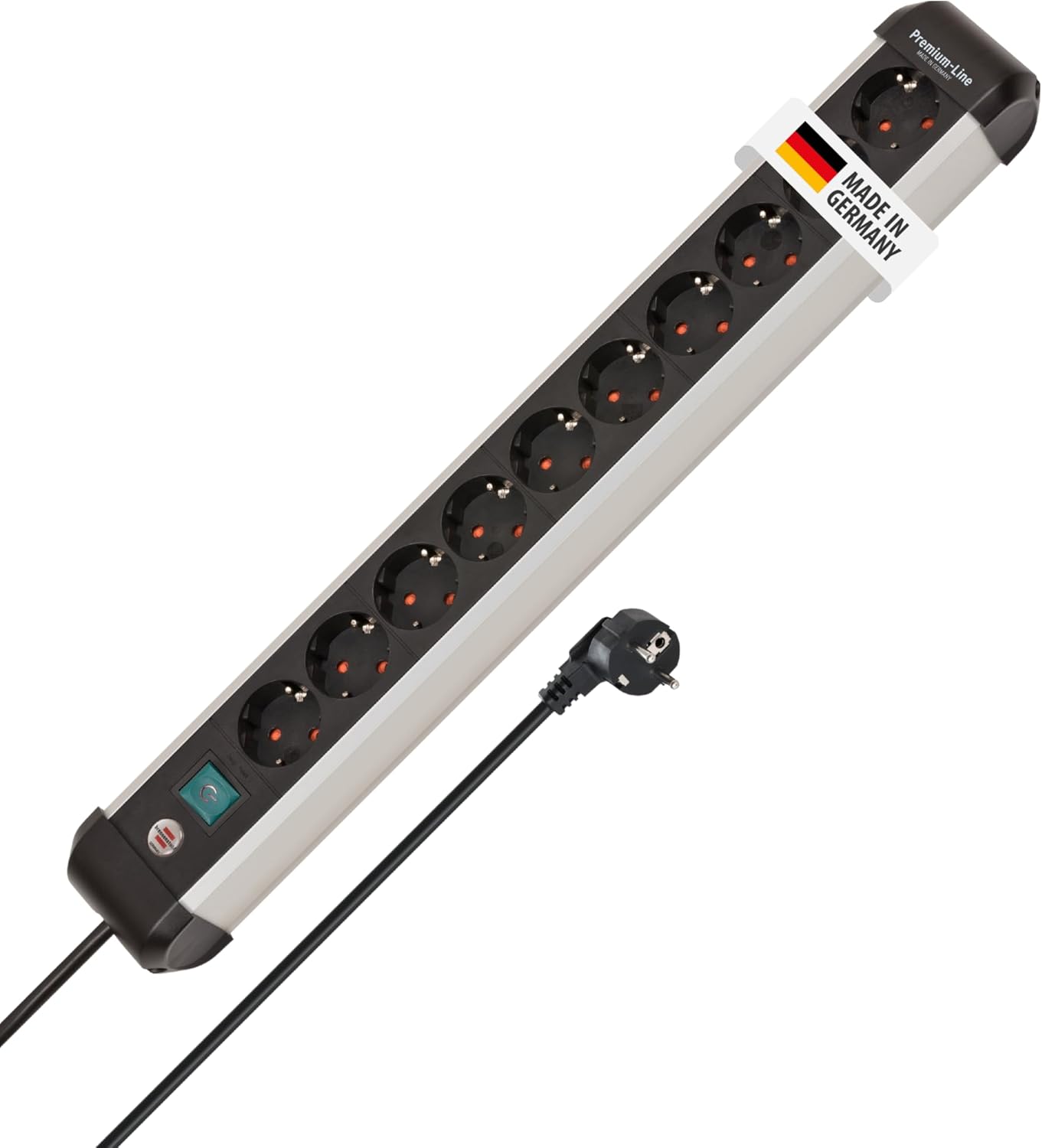 Brennenstuhl Premium-Alu-Line Steckdosenleiste 10-Fach/Steckerleiste aus hochwertigem Aluminium (Mehrfachsteckdose mit Schalter und 3m Kabel, Made in Germany)