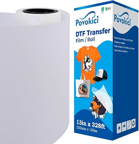 Rollo de película de transferencia DTF de 13 pulgadas x 328 pies, acabado mate de doble cara, papel de transferencia de calor PET para pretratar,