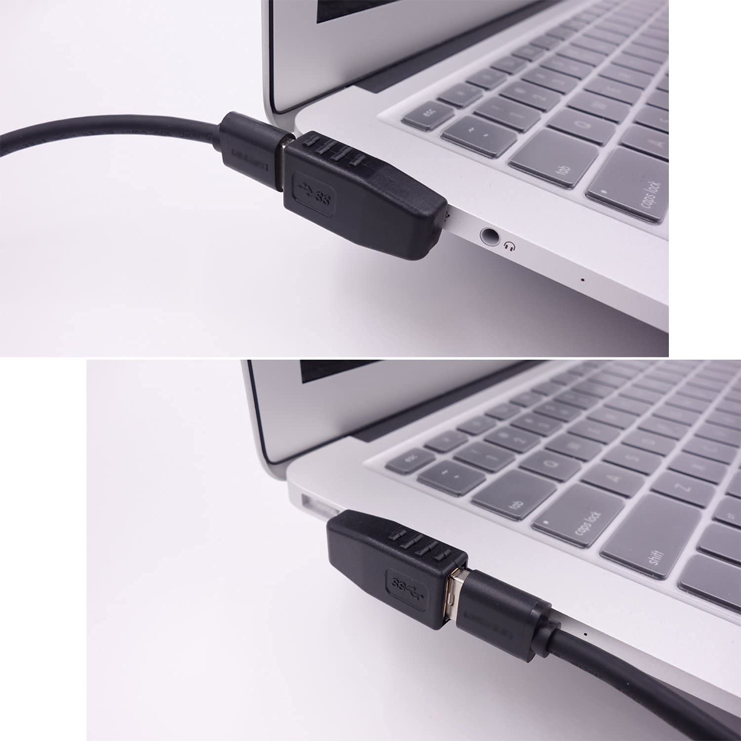 Greluma 4 pezzi Adattatore USB 3.0 angolato e 2 adattatori maschio-femmina compatibili con HDMI, adattatore angolato USB destra/sinistra/su/giù, adattatore a 90 e 270 gradi